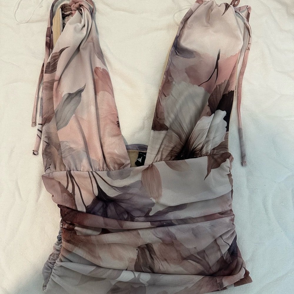 Windsor Floral Print Top - Pink and Brown